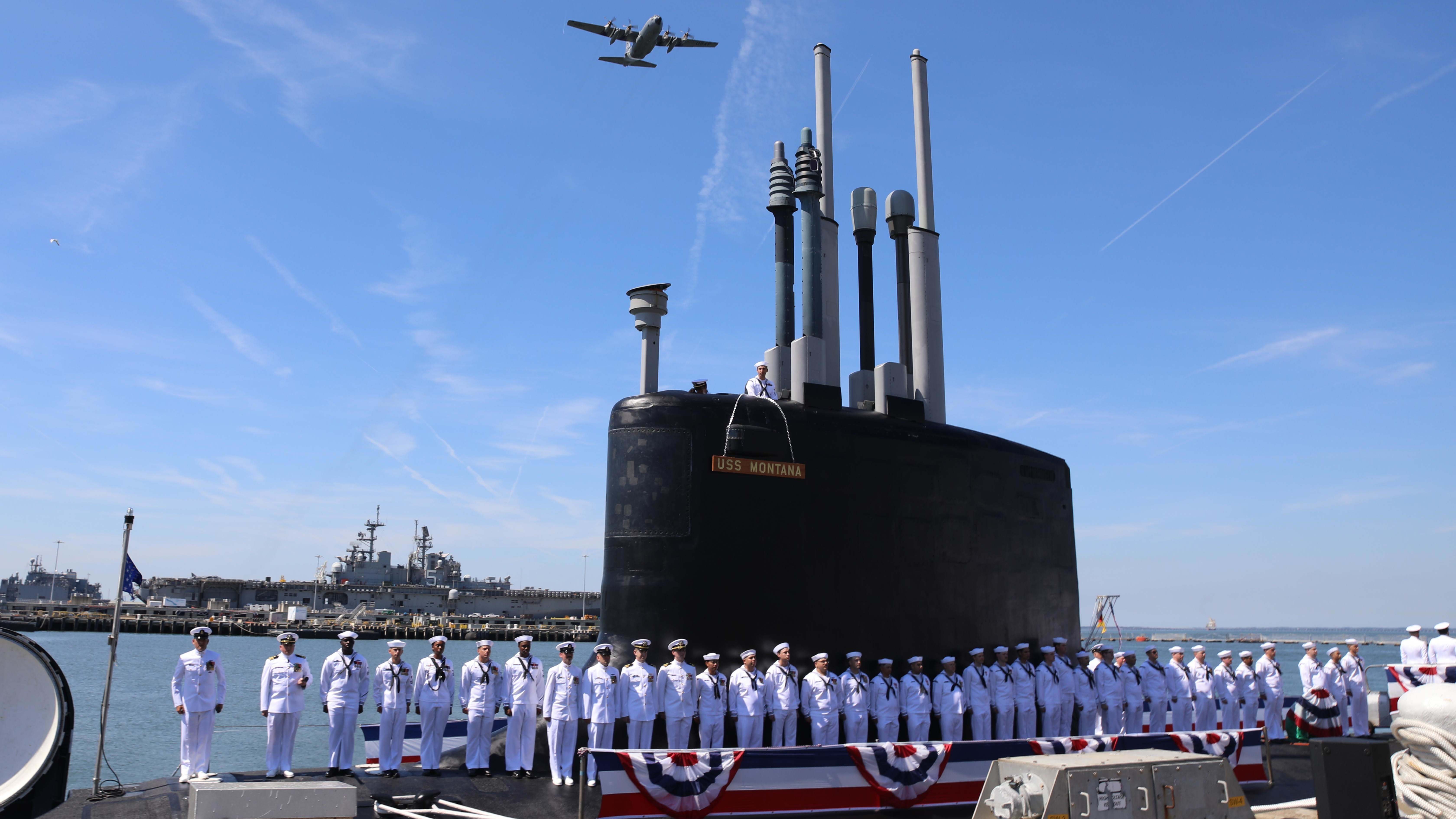 The USS Montana being christened in June, 2022 at Newport News Shipbuilding facility. (Image: Department of Defense)