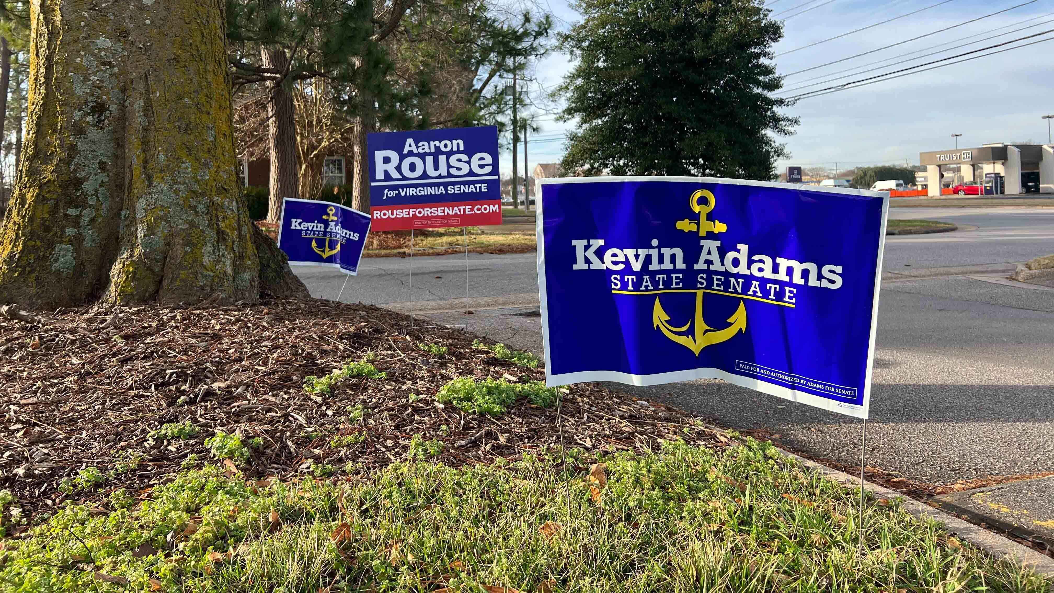 Photo by Laura Philion. Signs for the 7th District candidates are seen in Kempsville on the day of the special election.