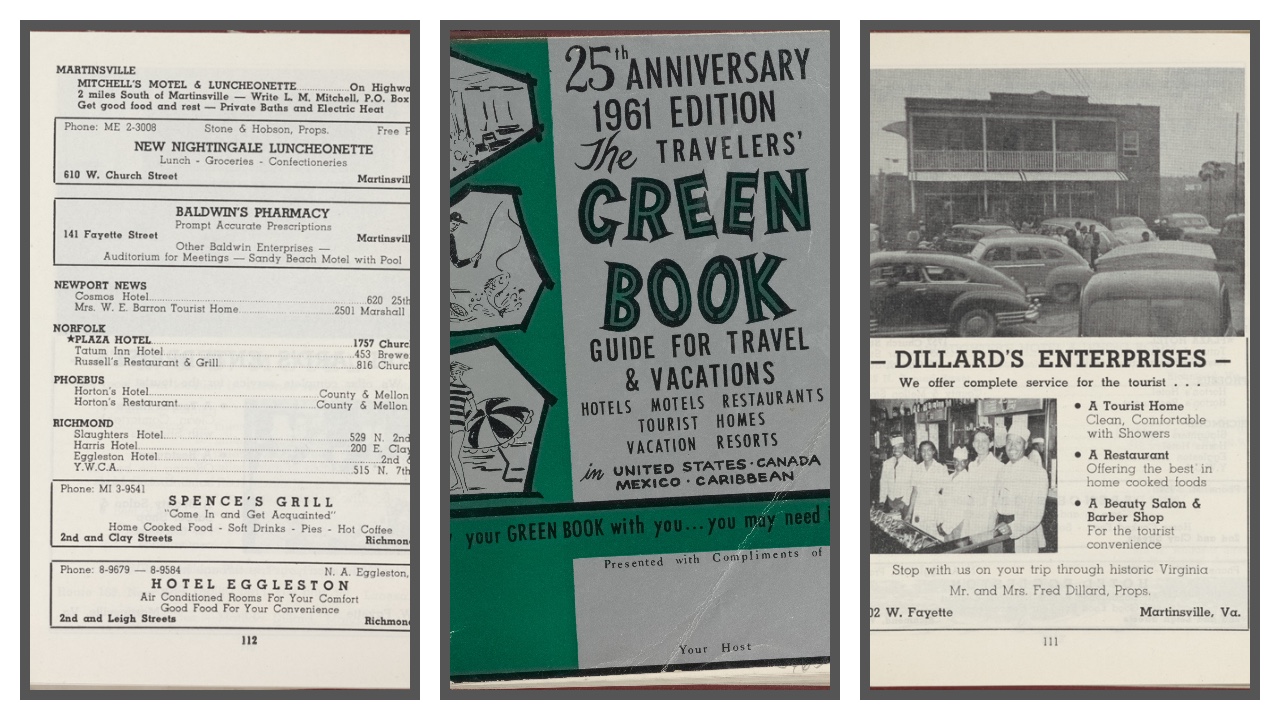 Images from inside of the Green Books published during the Jim Crow era. (Virginia Department of Historic Resources/The New York Public Library.)