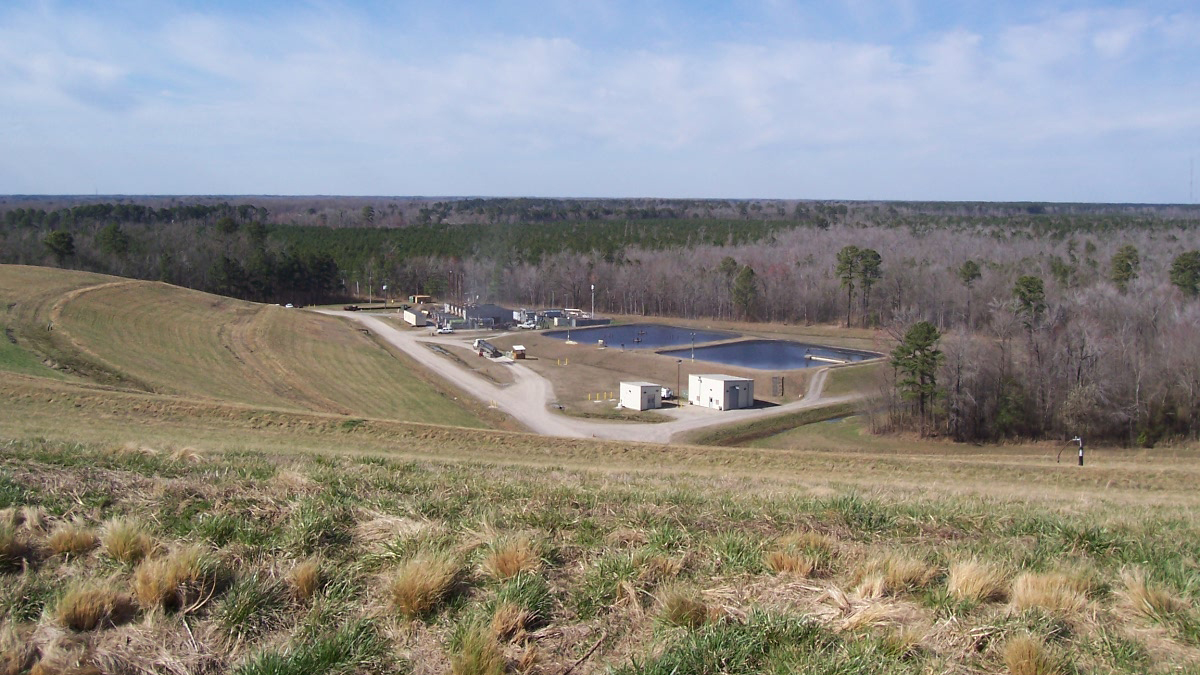 The leachate collection area at the Regional Landfill in Suffolk. SPSA is changing how it disposes of the leachate afterward. Photo courtesy of the Southeastern Public Service Authority.