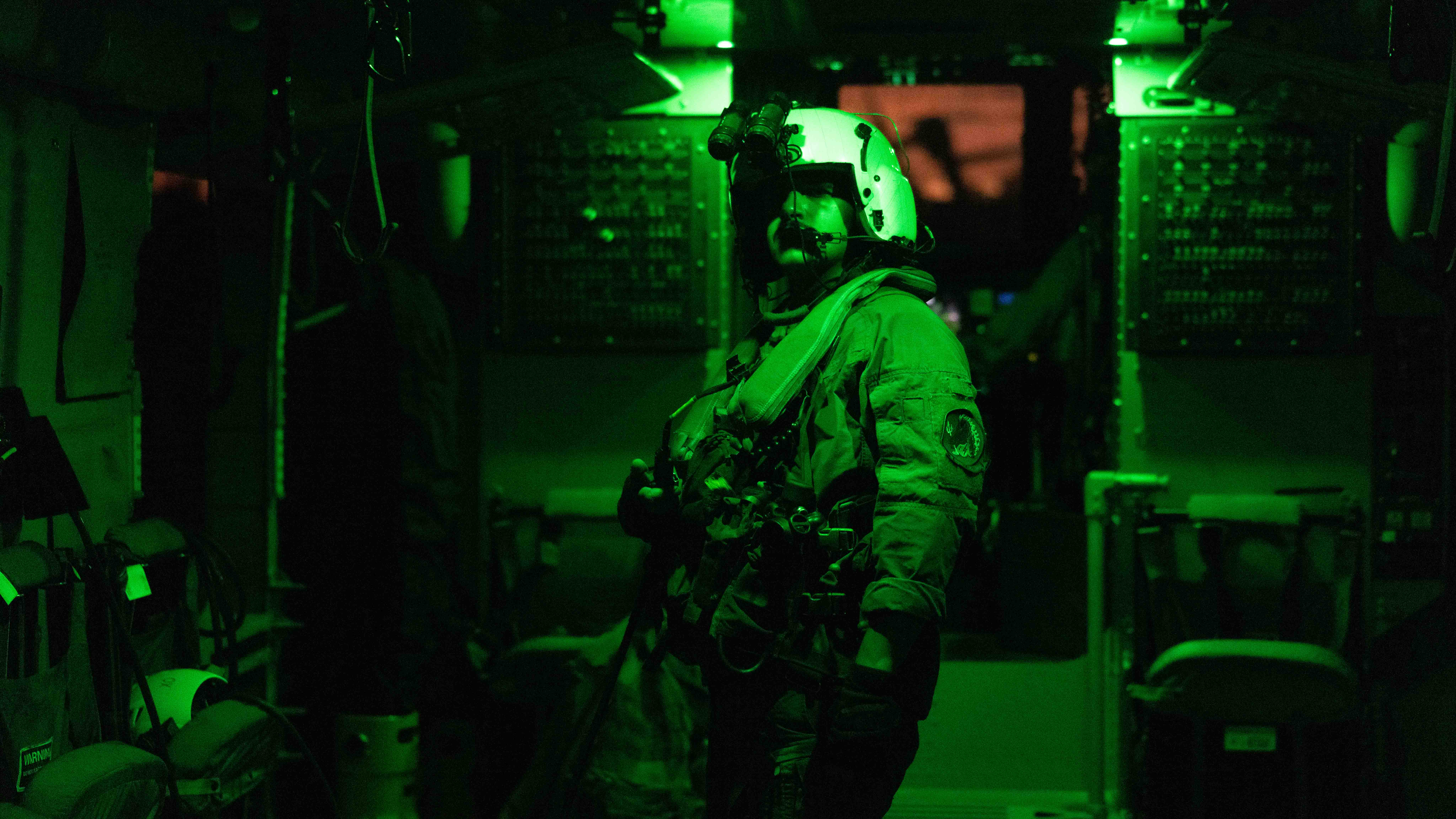 U.S. Marine Corps Cpl. Cesar Durangordian, a helicopter mechanic with Marine Heavy Helicopter Squadron (HMH) 461, observes the back of a CH-53K King Stallion at Marine Corps Outlying Field Oak Grove, North Carolina, Aug. 14, 2023. HMH-461 takes part in Large Scale Exercise 2023, a globally integrated exercise designed to refine how we synchronize maritime operations across multiple fleets, in support of the joint force. The training is based on a progression of scenarios that will assess and refine how modern warfare concepts. HMH-461 is a subordinate unit of 2nd Marine Aircraft Wing, the aviation combat element of II Marine Expeditionary Force. (U.S. Marine Corps photo by Lance Cpl. Orlanys Diaz Figueroa)