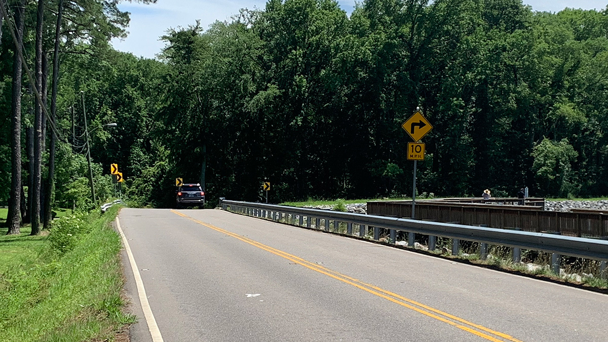 Photo by Sam Turken, WHRO. Elbow Road, connecting Virginia Beach and Chesapeake, includes several sharp curves. 