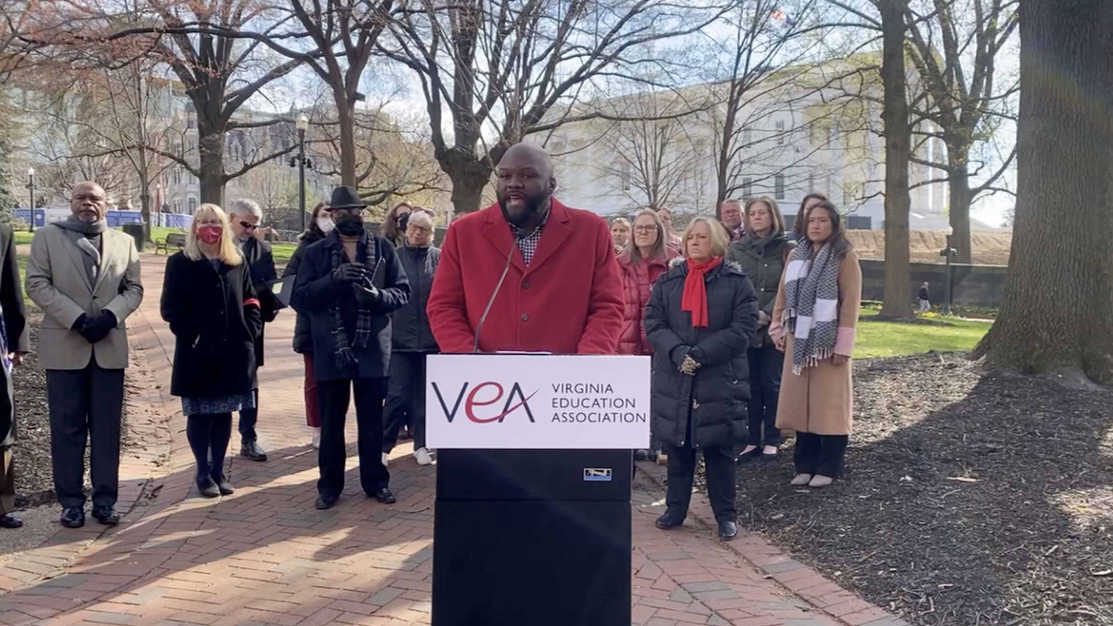 Photo by Michael Pope, Virginia Public Radio. James Fedderman, an Accomack County teacher and president of the VEA, said the group will post resources in danger of being removed from state websites.