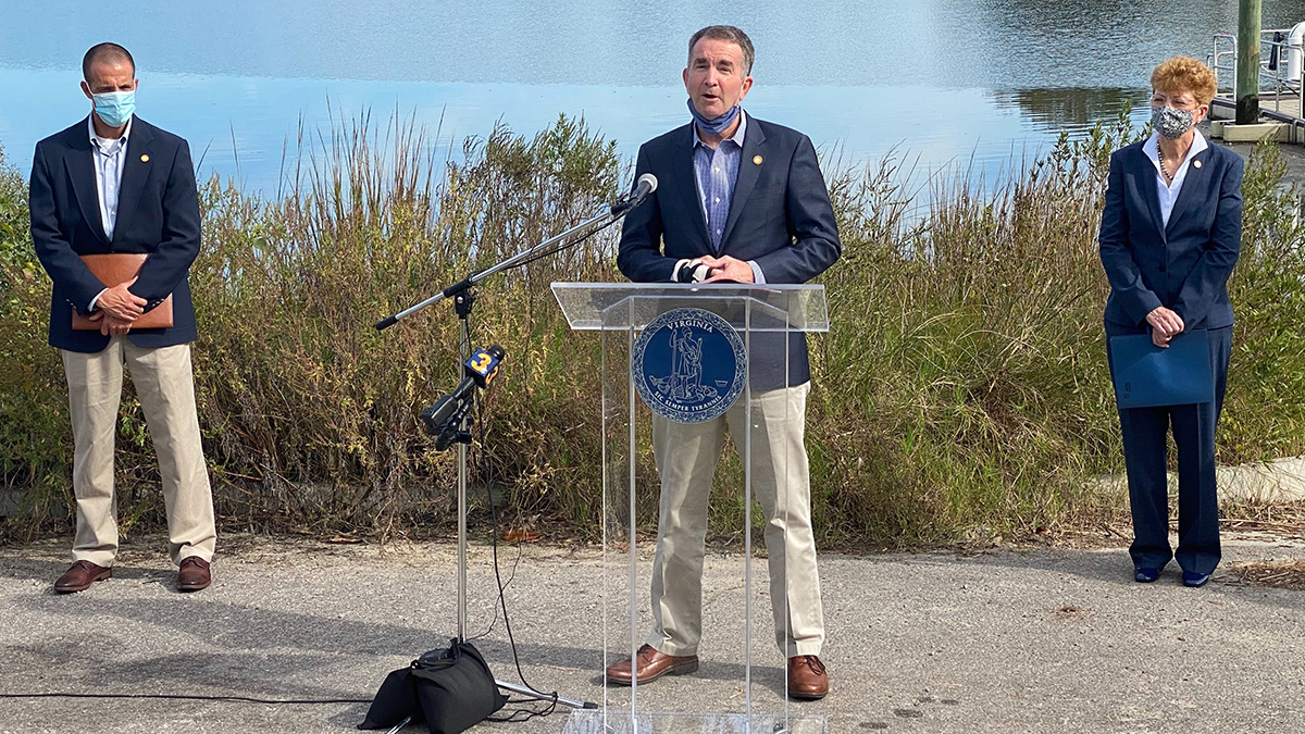 Photo by Sam Turken/WHRO. Gov. Ralph Northam on Thursday unveiled Virginia's new coastal resilience master planning framework. 