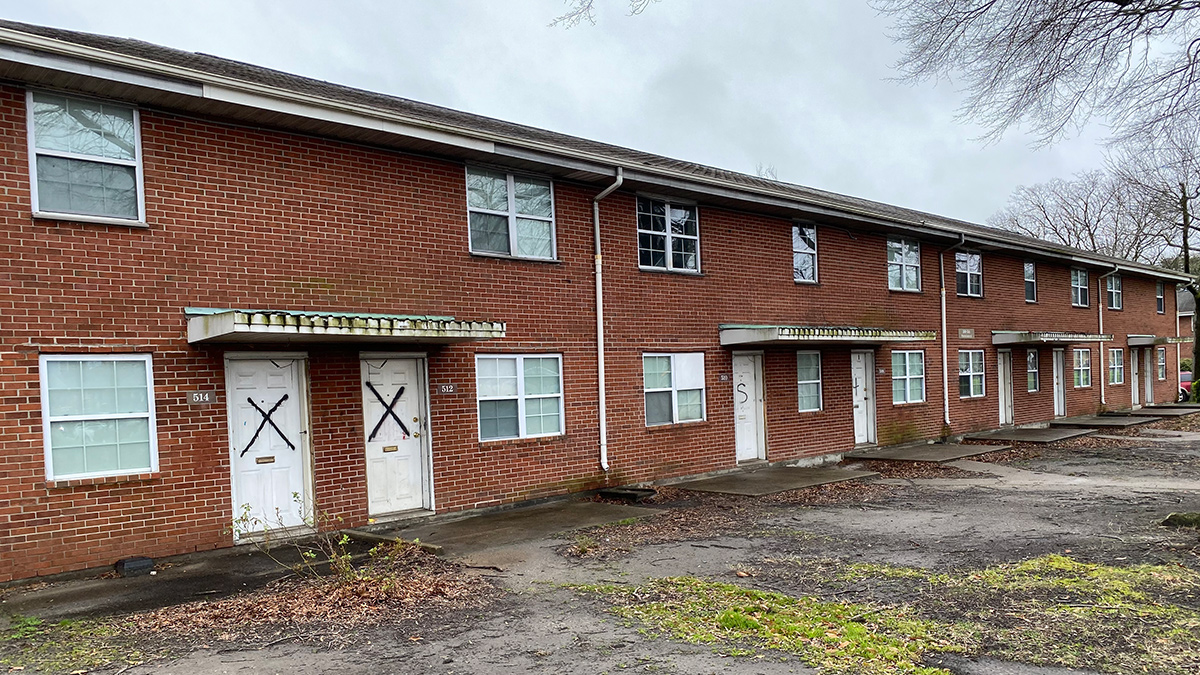 Photo by Sam Turken, WHRO. Part of the Tidewater Gardens public housing complex is vacant. The city of Norfolk plans to demolish it. 