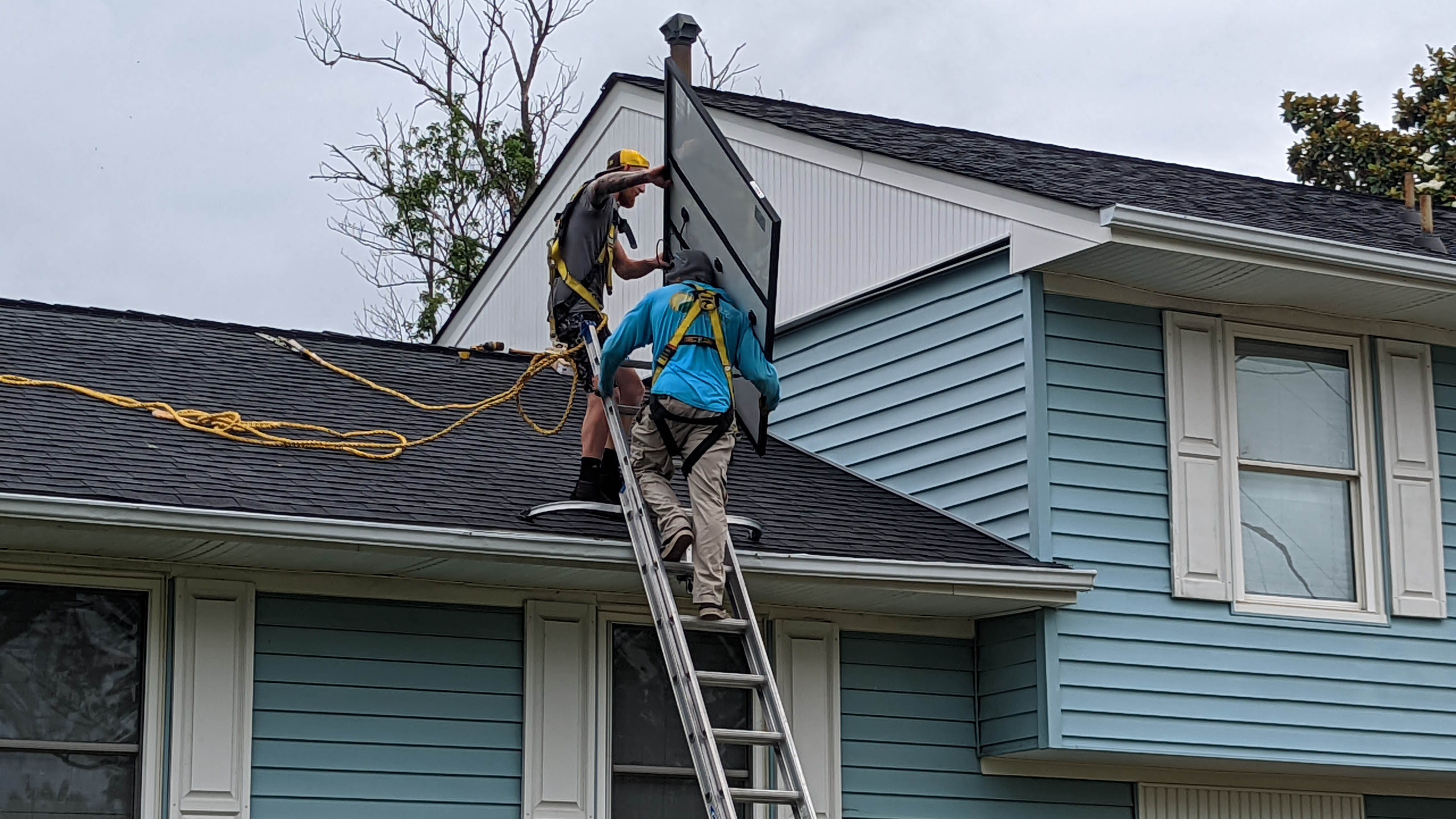 Photo courtesy of Katrina Dash. Workers with Convert Solar install solar panels at the Hampton home of Katrina Dash on Thursday, June 23, 2022.